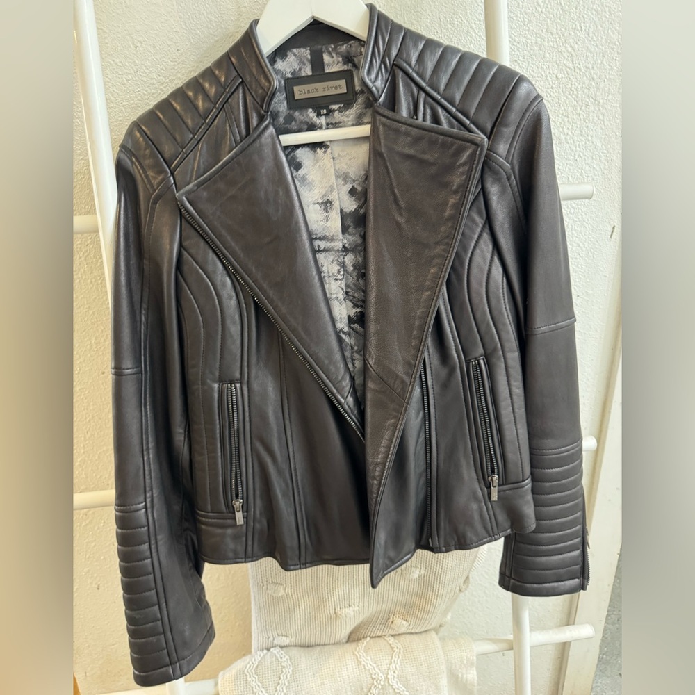 Genuine Leather Black Rivet Women's Charcoal Leather Jacket